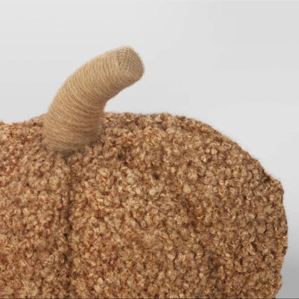 New! Teddy Boucle Pumpkin Shaped Pillow in Tan-Threshold Fall Decor